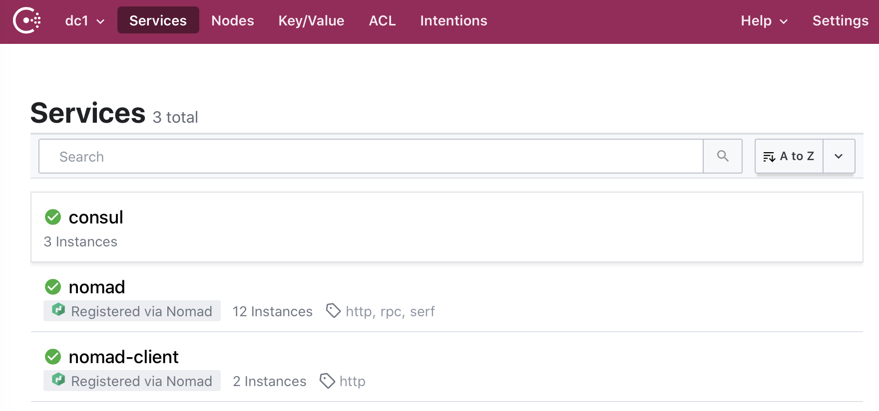 Consul service list with Nomad clients